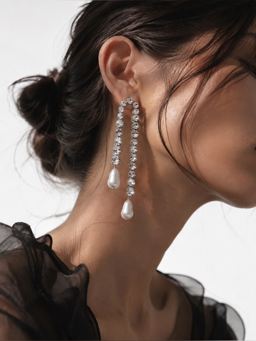 Crystal Rhinestone Pearl Drop Earrings Bridal Wedding Statement Jewelry